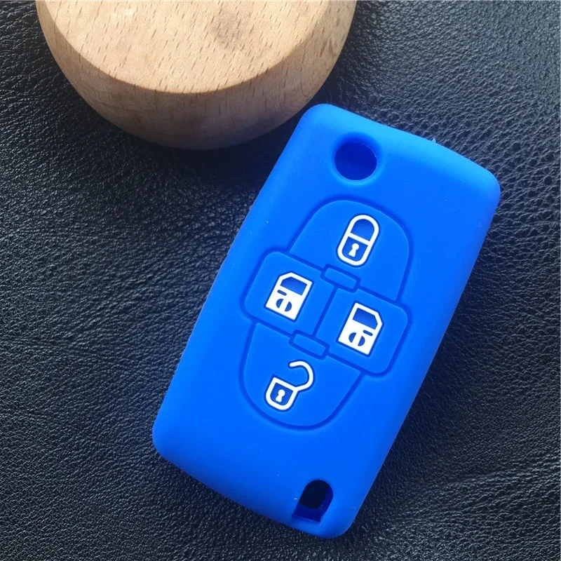 Silicone rubber car key case cover shell for Peugeot 1007 807 for Citroen C8 4 Buttons Remote Key Case Shell