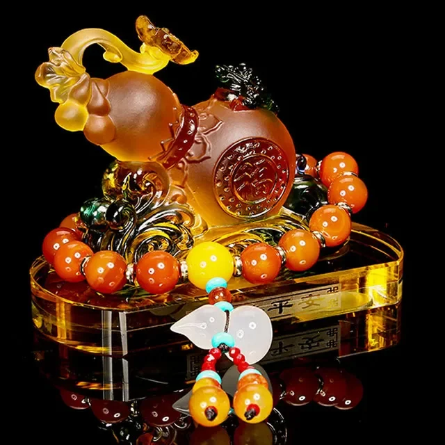 

Modern Liuli Car Auspicious Decoration Home Gourd Model Lucky Fortune Ornaments Study Office Desktop Decor Accessories Crafts