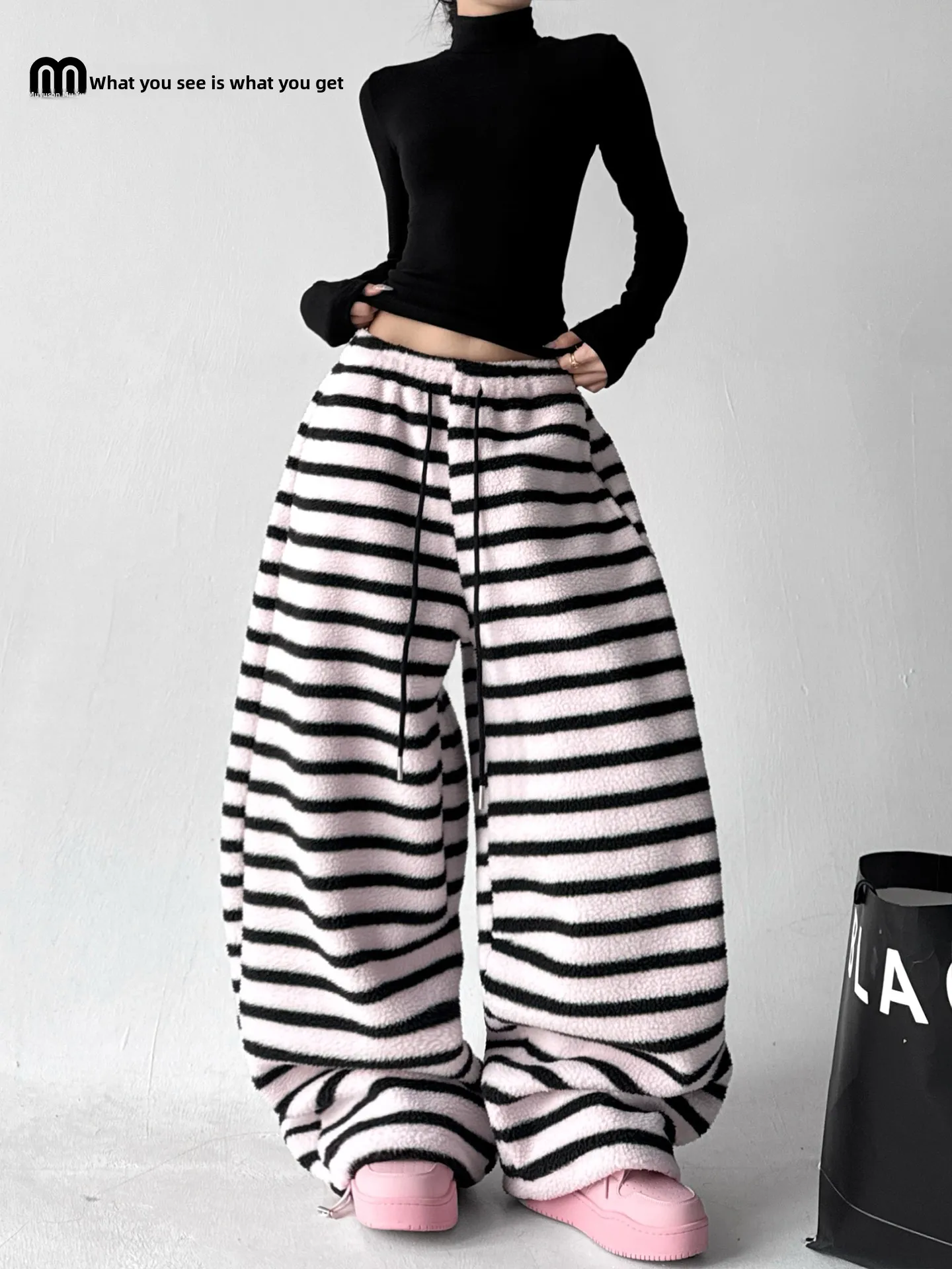 

Новые корейские свободные повседневные брюки-палаццо 2025 года для женщин, длинные, до пола, с завязками, модные, из полиэфирного волокна