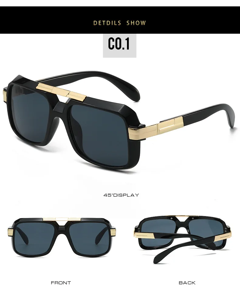 Retro Sonnenbrille Männer Quadratischen Stil Doppel Strahl Pilot UV400 Sonnenbrille Mode – Detail 6