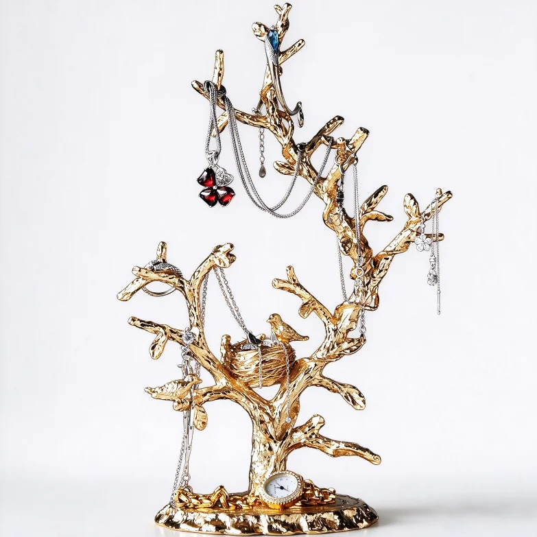Vintage Gold Branch Tree Jewelry Stand, Resin Bird Nest Display Rack, Necklace Earring Ring Holder, Jewelry Not Included