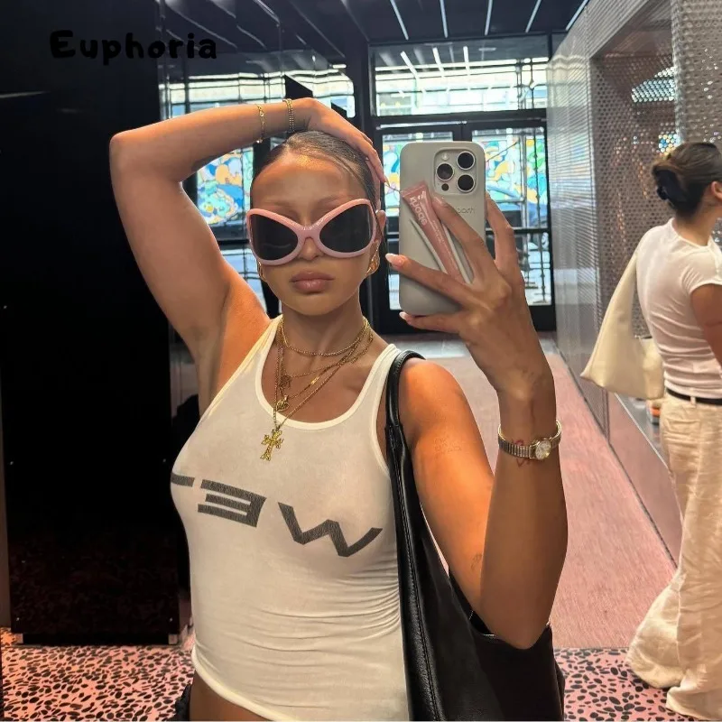 Euphoria Shoujo Kpop White Crop Top Women 2025 Spring Sleeveless Wet Letter Print Super Stars Same Style Tank Theatrical Costume