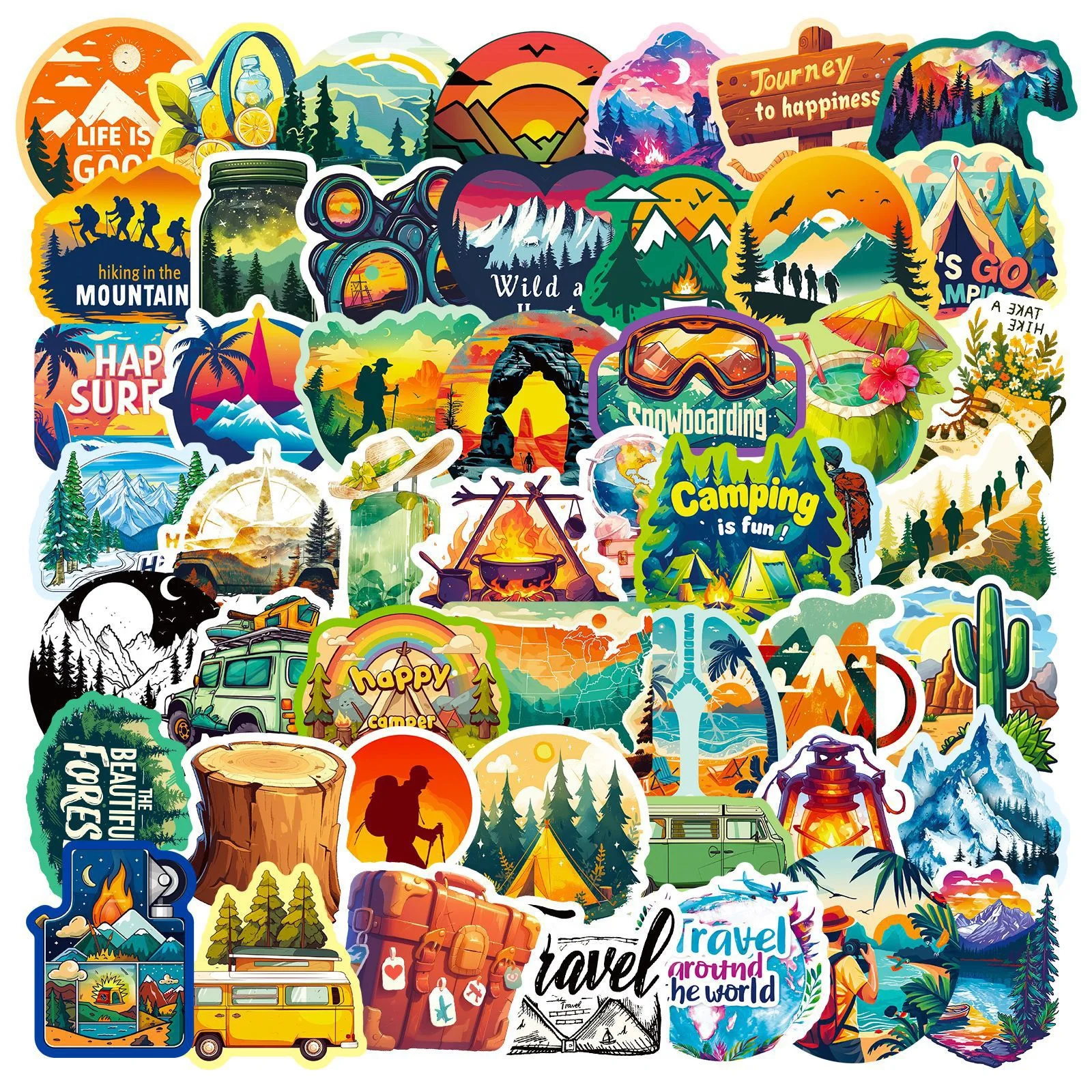 10/50pcs Outdoor Hiking Camping Travel Stickers Cartoon Decal Skateboard Phone Laptop Car Luggage Bike Cool Waterproof Sticker