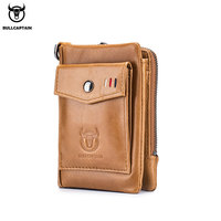 BULLCAPTAIN Leather Men's Wallet Double Coin Purse Small Mini Card Holder Pocket Business Wallet QB 057