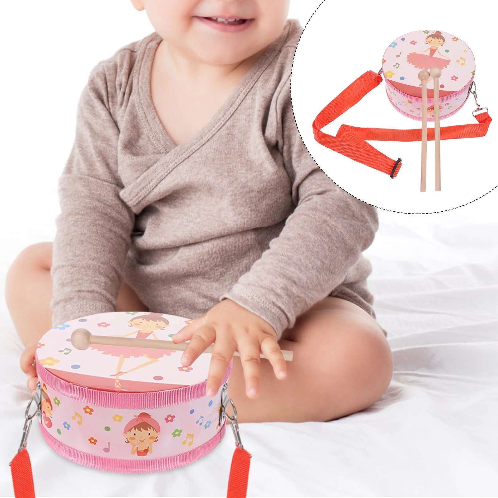 Percussion Toy Early Educational Drum Cartoon Tambourine Wooden Plastic Musical Instrument Toys Child Knocking Hand