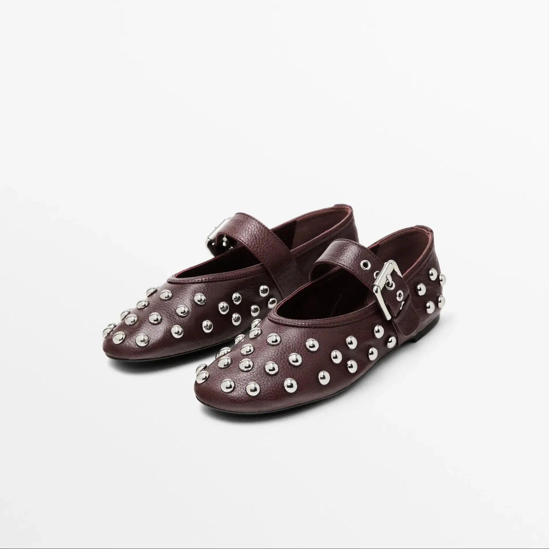 

Женские туфли Мэри Джейн из воловьей кожи с серебряными украшениями-гвоздиками и регулируемыми ремешками с пряжкой, универсальные одинарные туфли с круглым носком и низким вырезом