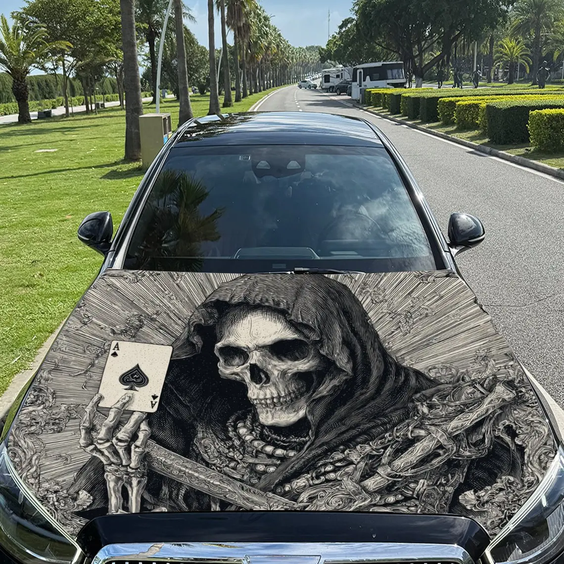 

Skeleton Image Of The Grim Reaper Car Hood Sticker-waterproof And Scratch Resistant PVC Car Sticker, Suitable For Cars, Trucks,