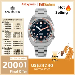 San Martin-reloj mecánico para hombre, cronógrafo de buceo, deportes de natación, YN55, automático, 20bar, luminoso, SN0067