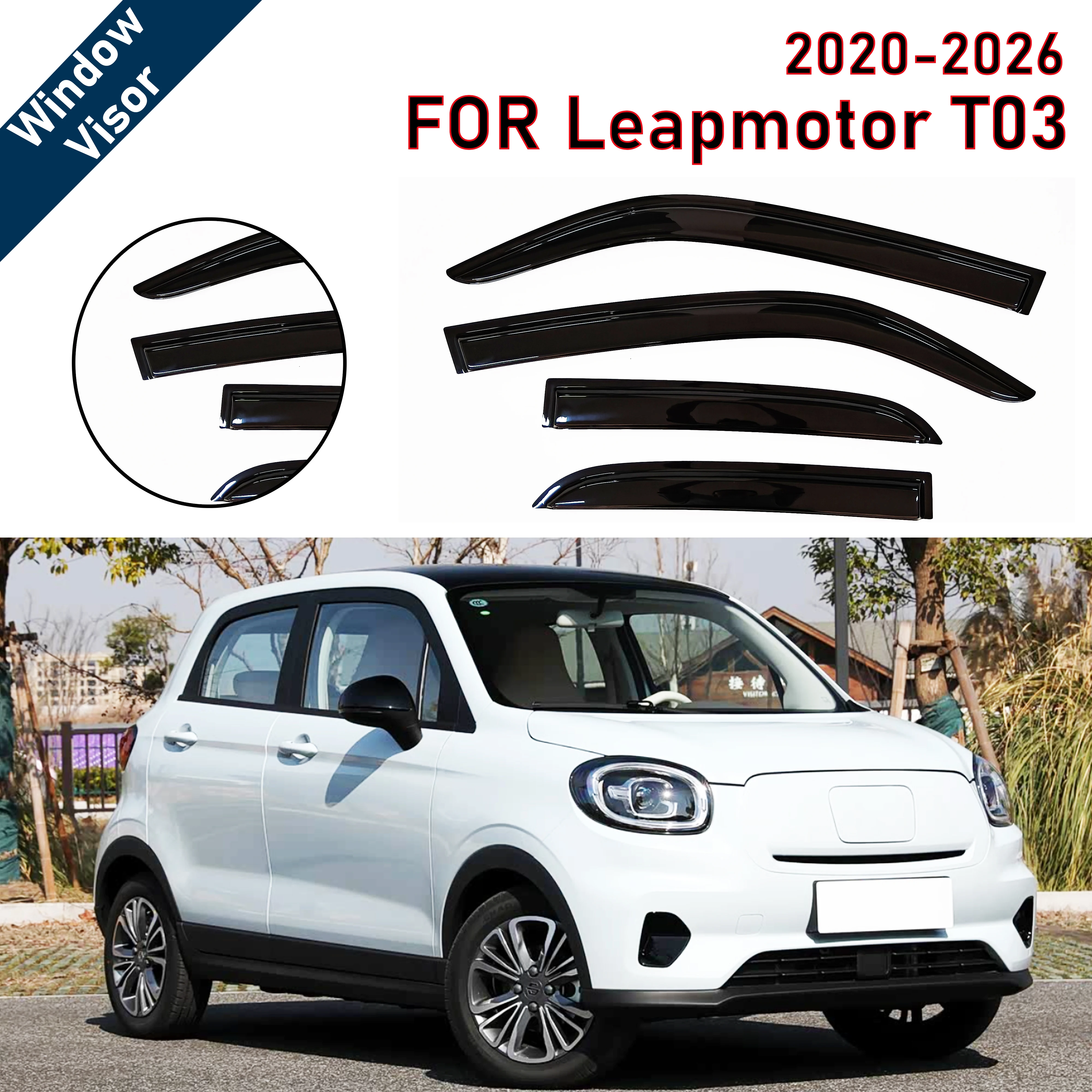 Window Visor for Leapmotor T03 2020-2026 | 4pcs Rain Guard Wind Deflector | Car Weather Shield Accessory