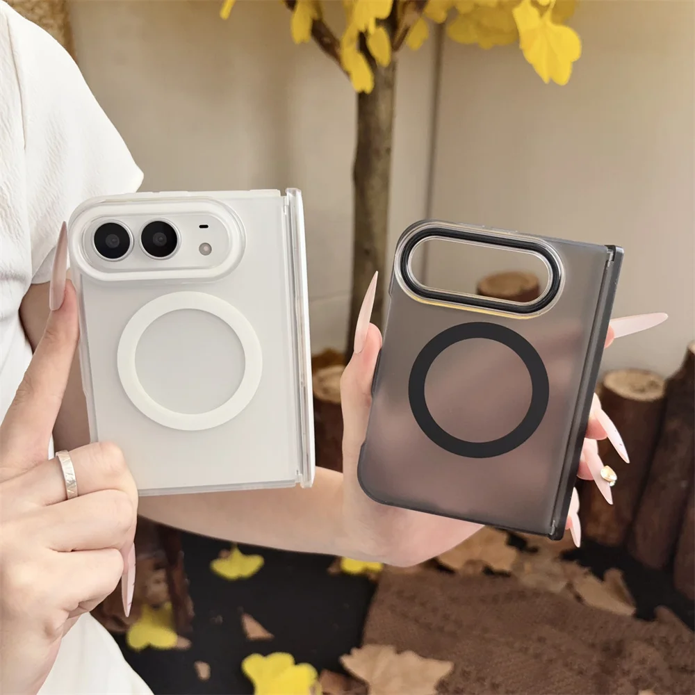 Korea Magnetic Foldable Phone Case For iPhone Duo Matte Translucent Cover Wireless Charging Anti Drop Hinge Protection Shell