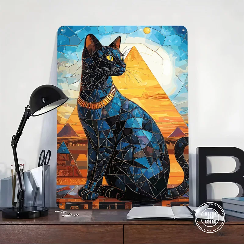 Egyptian Cat With Pyramids Metal Poster Perfect Gift for Fans Lovers Customized Wall Art Metal Sign for Bedroom Decorations Room