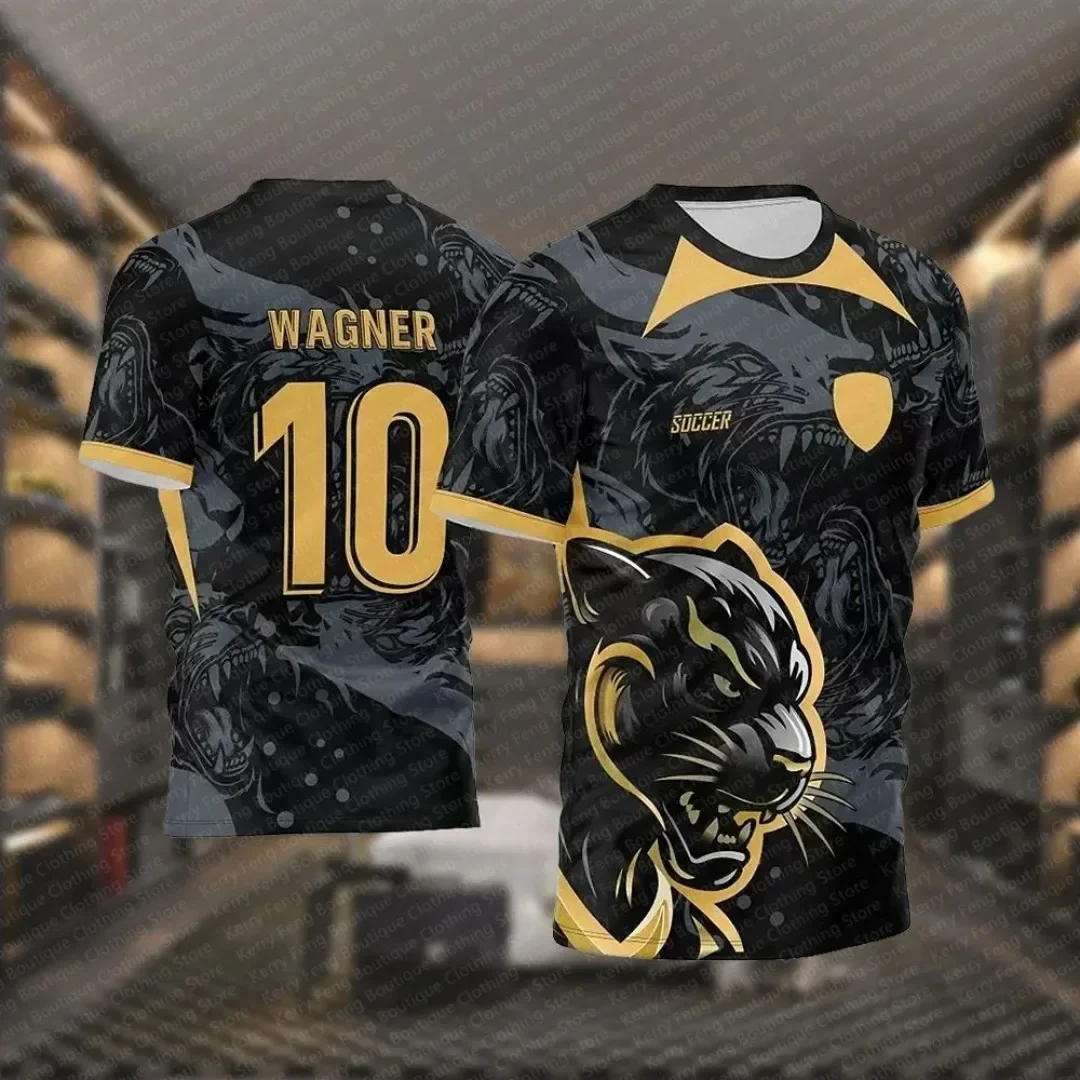 

2025 summer new men's sports T-shirt printed black Panther summer training sweat quick dry comfortable football shirt