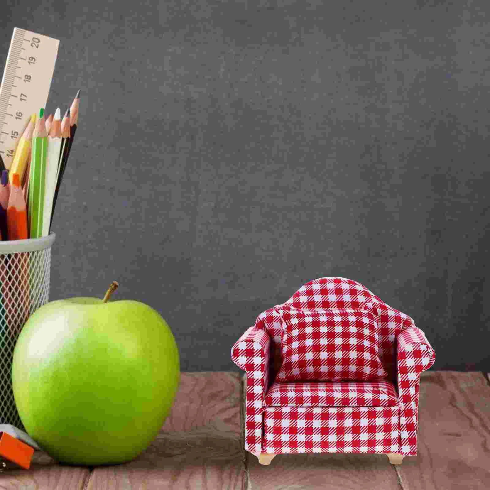 2 Pcs House Mini Furniture Model Ornaments Wooden Sofa Single with Pillow Toys