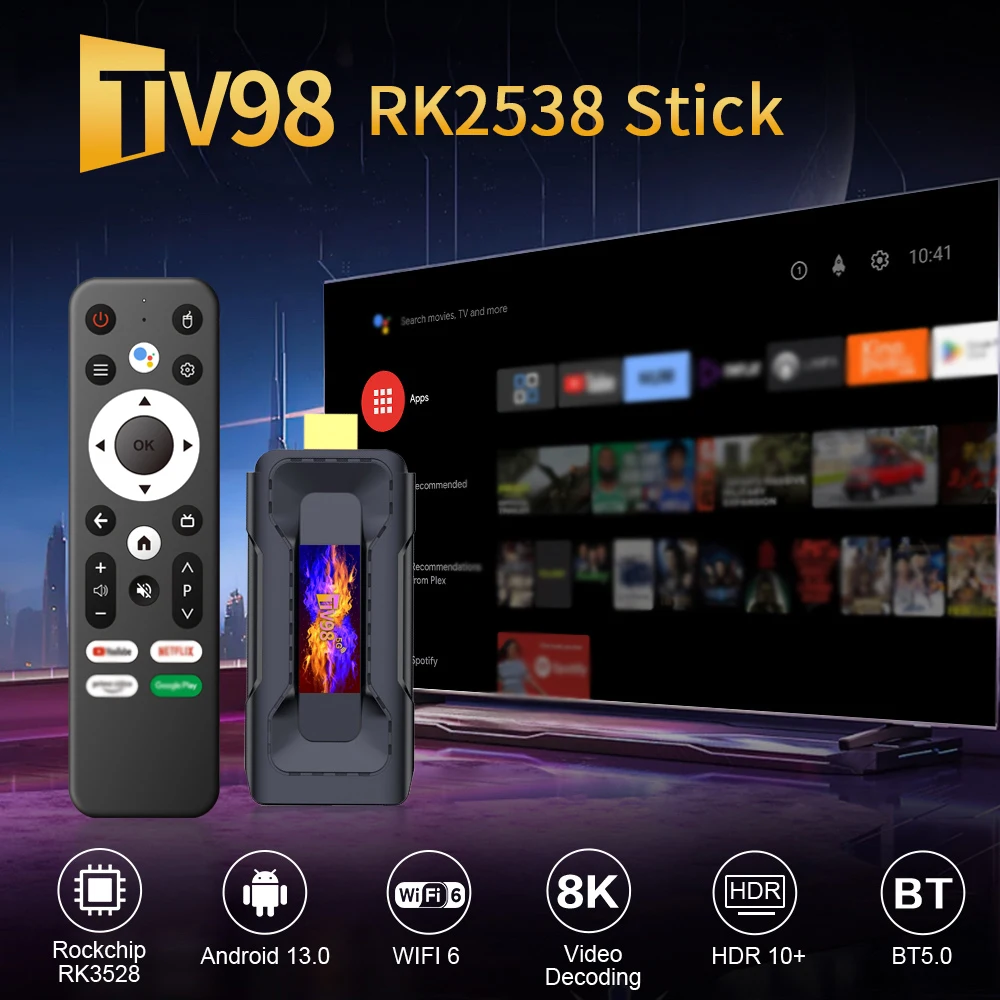 Android TV Stick 4K Android 13 RK3528 Quad Core USB 3.0 WIFI6 BT5 Voice Remote 16GB 32GB TV Stick 8K HD Smart TV Android 2025