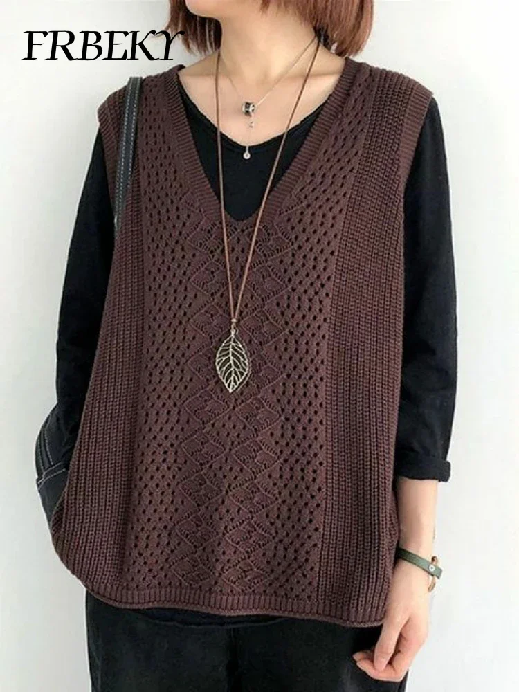 Fashion Solid Knitted Vest Female Undershirt Autumn Thin Section Loose Sleeveless Take V Collar Women\'s Vest Korean Fashion