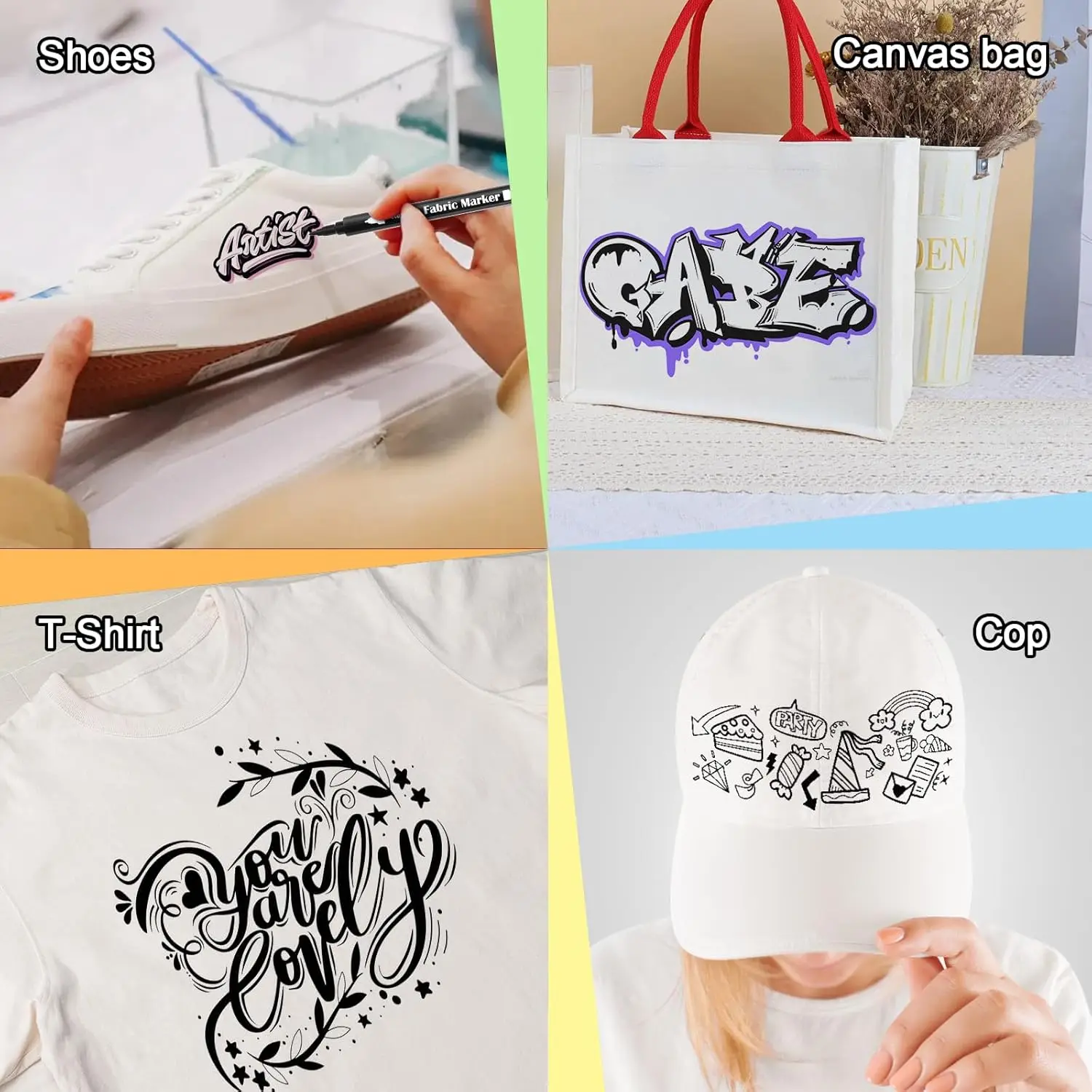 Black Fabric Markers, Dual Tip Fabric Paint Markers, Permanent Fabric Pens for Clothes, T Shirts, Canvas, Bags