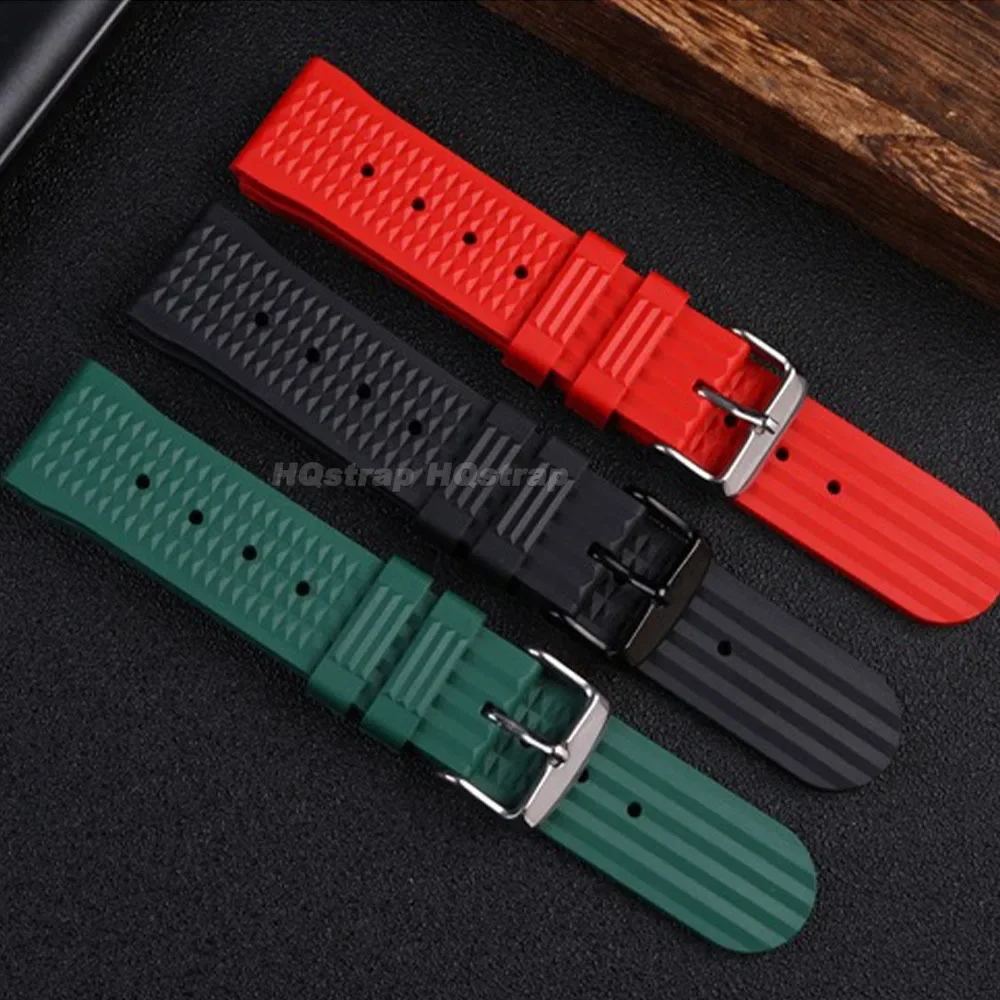 Rubber Waffle Watch Strap 20mm 22mm Soft Silicone Watchband Waterproof Universal Replacement Wristband for Seiko Men Bracelet