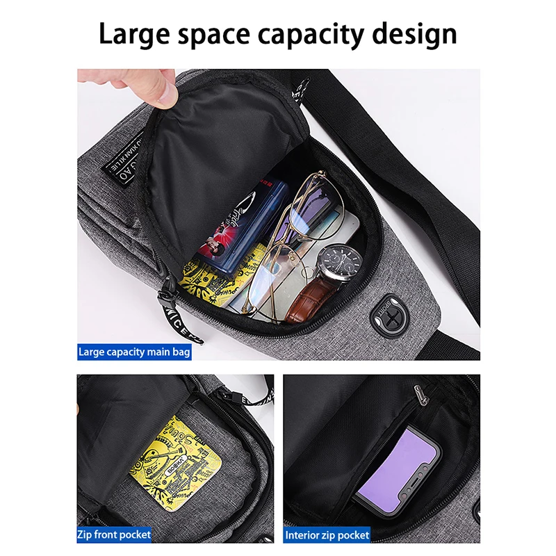 New Men Handbags USB Chest Bag Water Proof Men Shoulder Bags Designer Messenger Crossbody Bag Diagonal Package Sports Back Pack