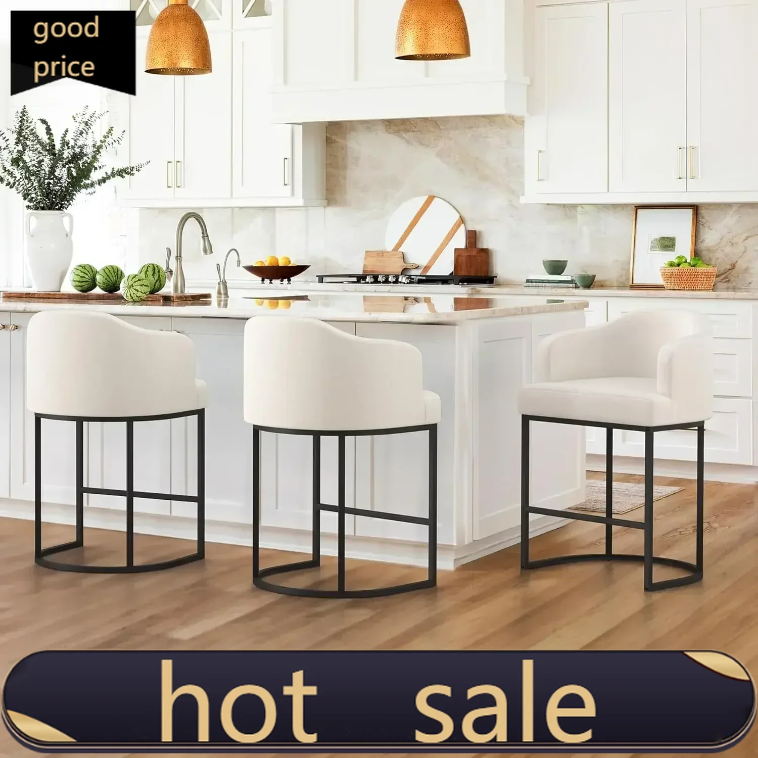 

Бестселлер: Набор из 3 барных стульев высотой 27 дюймов с обивкой из льняной ткани для кухонного острова, дома