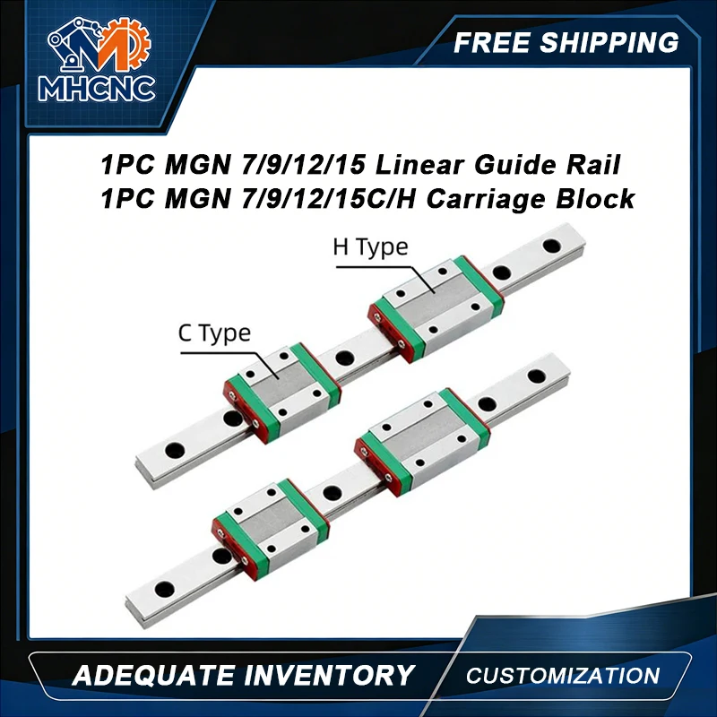 

MHCNC MGN7 MGN9 MGN12 MGN15 Mini Linear Guide Rail 100-500mm MGN C/H Carriage For 3D Printer CNC Automation Robot Equipment