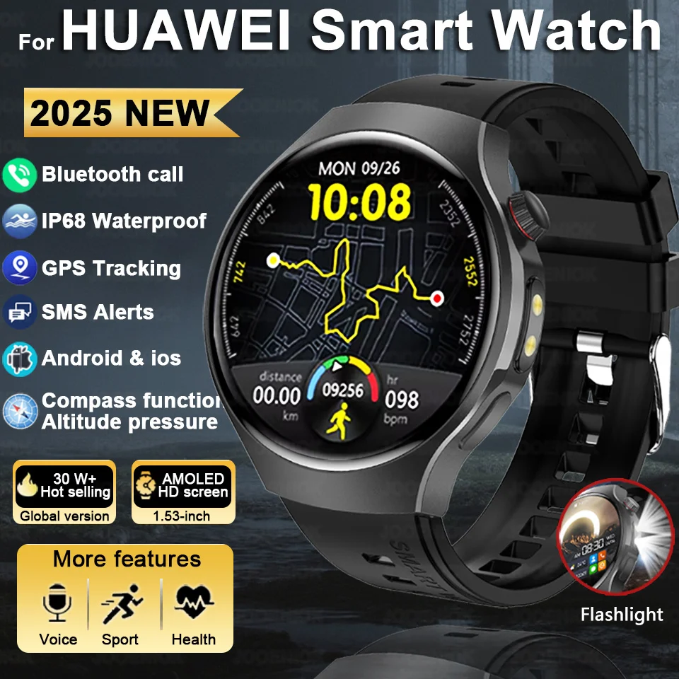 

Светодиодный фонарик, спортивные умные часы для мужчин, 1,53-дюймовый экран, водонепроницаемые, Bluetooth, умные часы для здоровья, для HUAWEI, новинка 2023 года