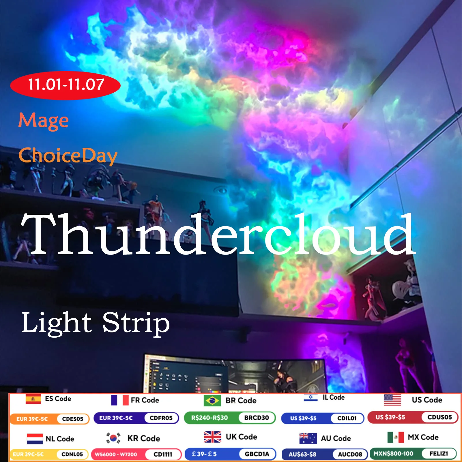 

DIY Lightning Thundercloud Light Strip with APP & Remote, RGBIC Dream Color Light Bar for Room, Gaming, Home Theatre Decor