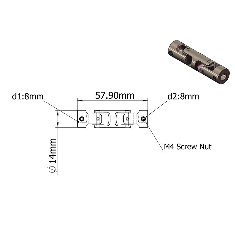 D14L58 Mini Coupling Universal Joint Diameter 14mm Length 58mm Many Size Model Ship Model Car Coupler Gimbal Joint Cardan 1pcs