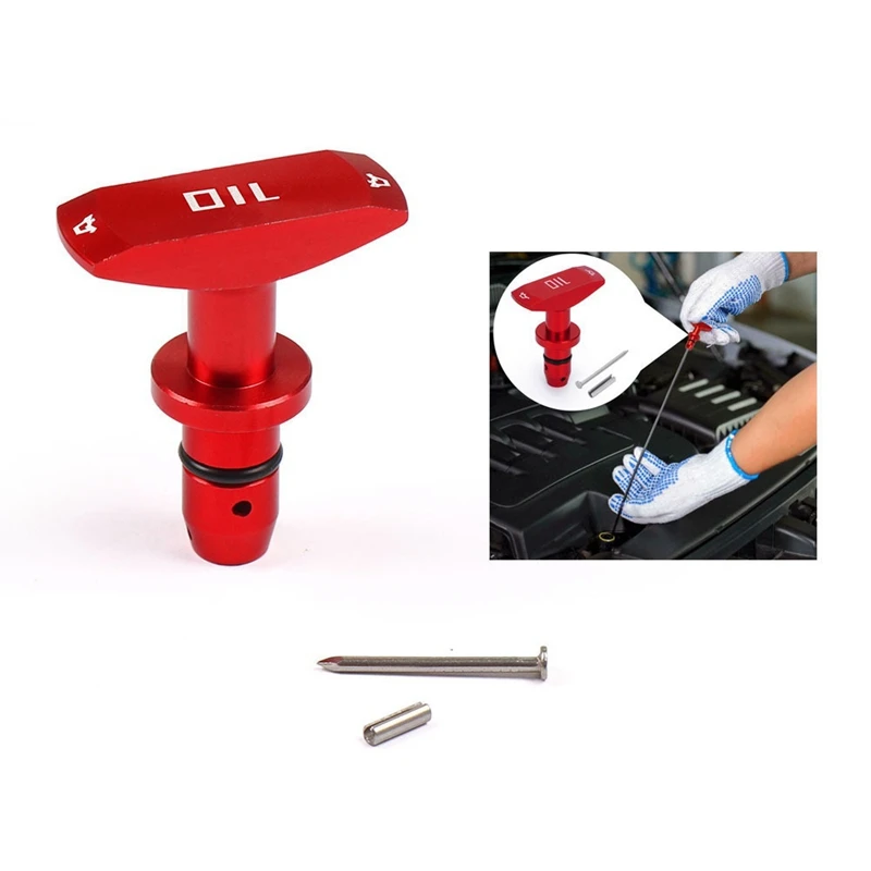 RED 1999-2011 Billet Oil Dipstick Handle Dip Stick For Oil Caliper Ford Mustang Dodge Jeep GT V8 GT500