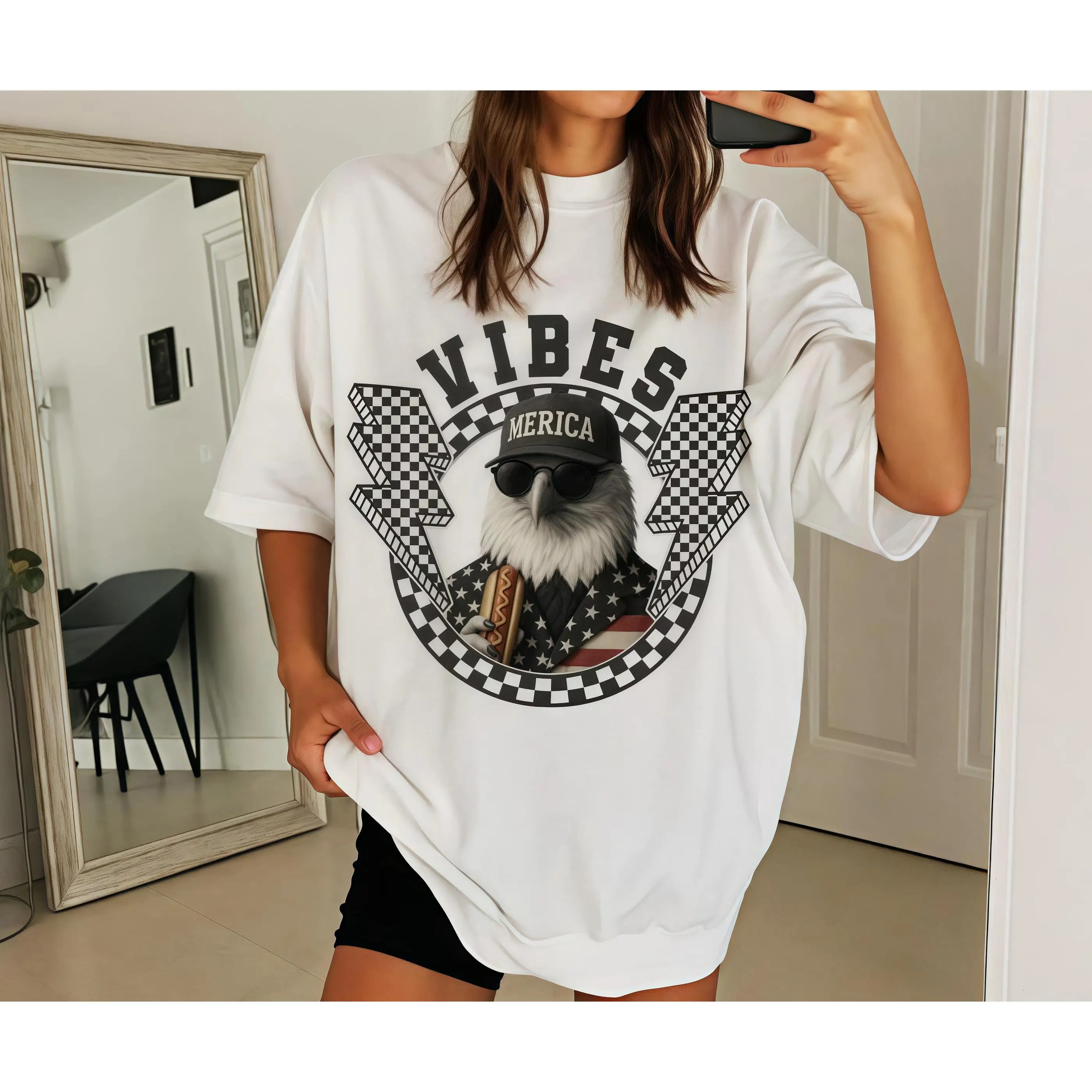

American Eagle Graphic T-Shirt Women’s Vintage Oversized Streetwear Cotton Tee for 4th of July or Summer Vacation