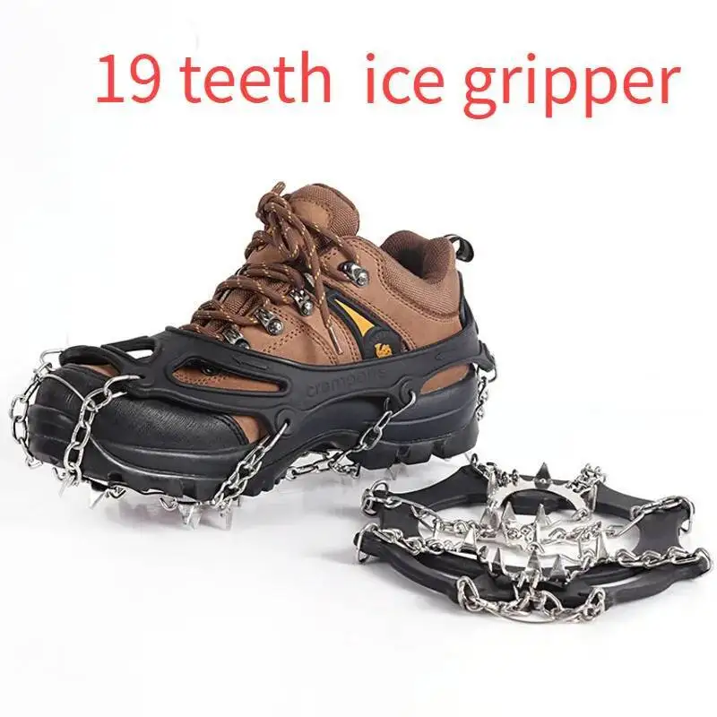 

19-зубчатые захваты для льда, зимние снежные кошки, сварные противоскользящие цепи из нержавеющей стали, уличные альпинистские дорожные кошки для льда