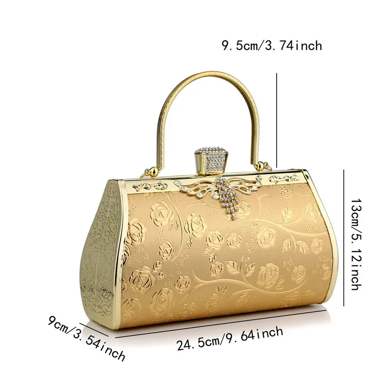 Floral Printed Evening Bags Tassel Rhinestones Clutch Golden Luxury Handbags For Handle Holder