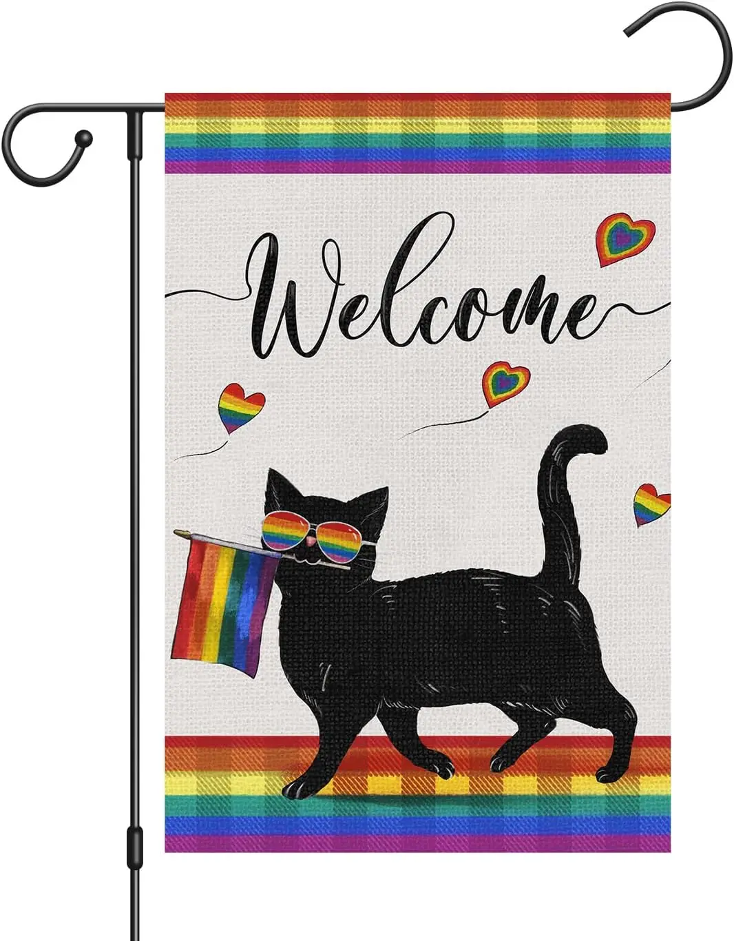 Louise Maelys Pride Rainbow Garden Flag 12x18 Double Sided Burlap, Small Love is Love LGBT Gay Lesbian Black Cat Garden Yard PPZ