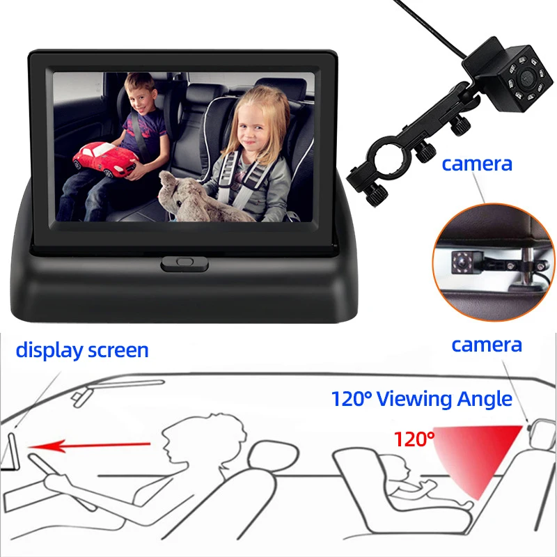 4.3 Inch Baby Car Rearview Mirror Camera Night Vision Display for Back Seat Infant Monitor with Cigarette Lighter