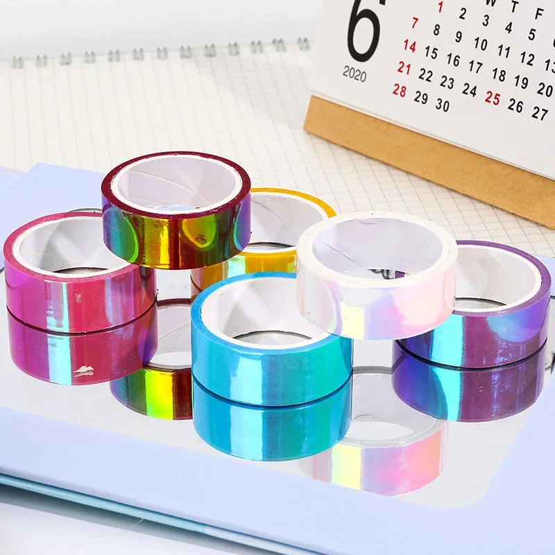 1PC 15mm 5m Laser Glitter Washi Tape Candy Colors Decorative Adhesive Masking Tapes For Scrapbooking Albums Stationery Tape