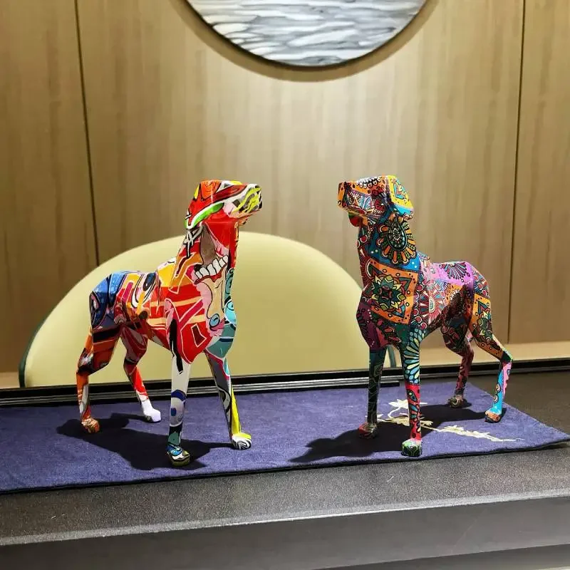 

Nordic Home Decor Graffiti Dog Statue Living Room Decoration Resin Crafts Art Figurine Room Decor Home Accessorie Dog Sculpture
