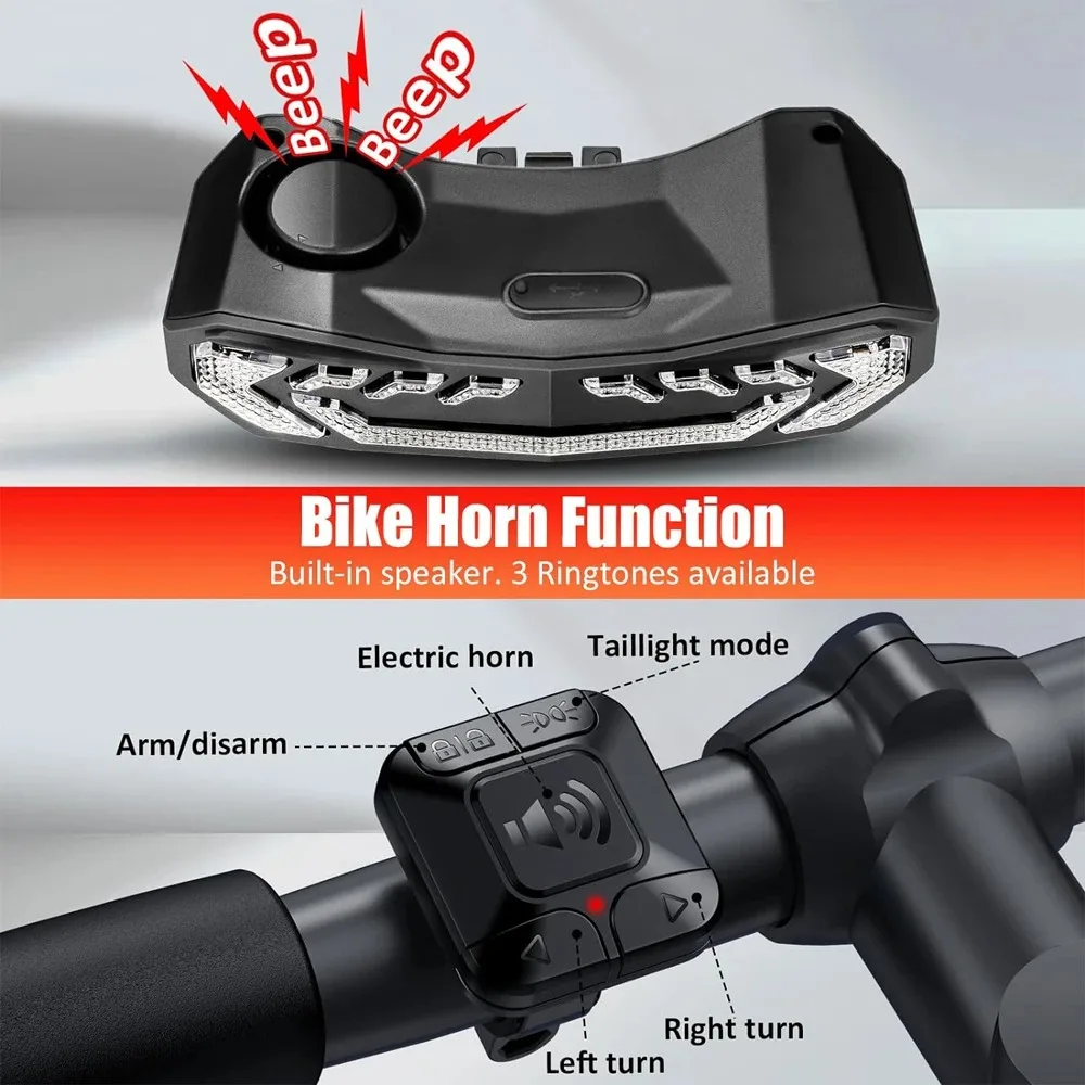 Rockbye Wireless Bicycle Alarm Rear Tail Light With Turn Signal IP65 Waterproof Remote Control USB Bike Brake Taillight