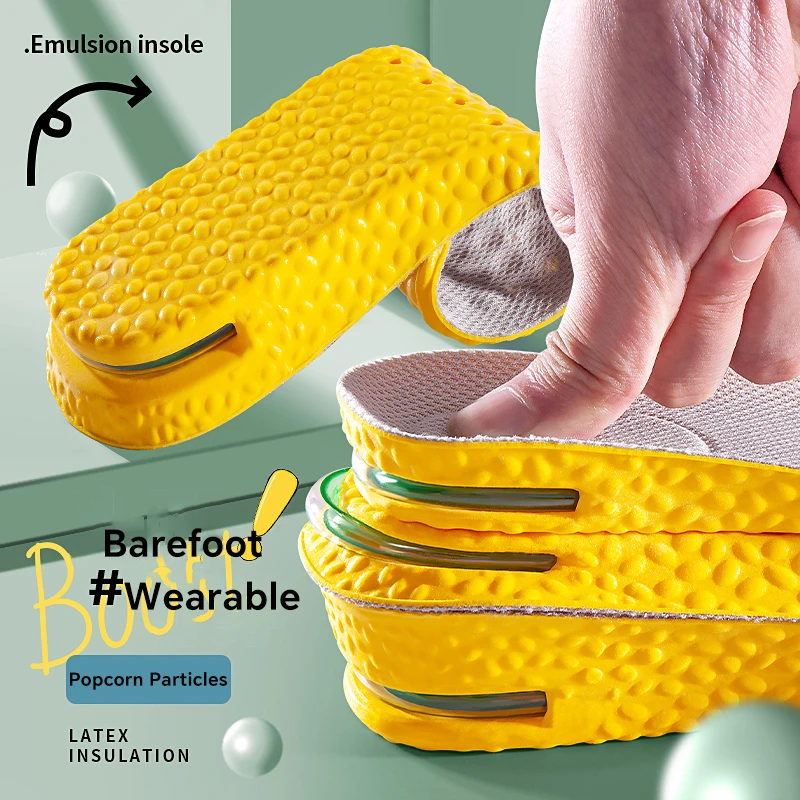 1 زوج وسادة هوائية صفراء الارتفاع زيادة النعال تنفس العرق ومضادة للرائحة نعل امتصاص الصدمات للأحذية الرياضية