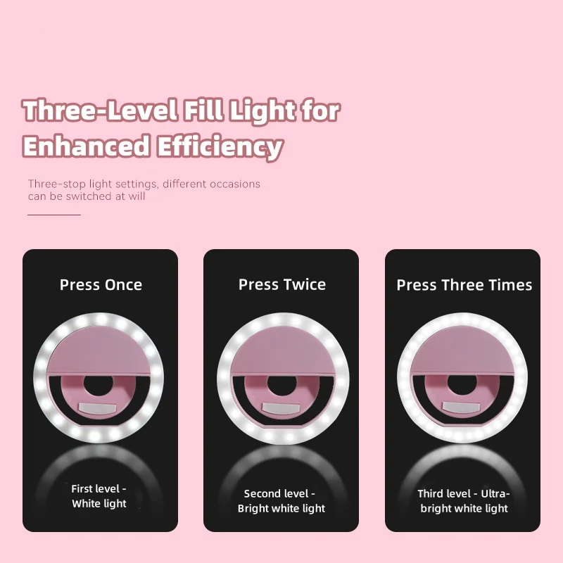 Ultra-Light Rechargeable Clip-On Phone Fill Light, Adjustable Handheld Selfie Ring Light with Portable Beauty Lighting