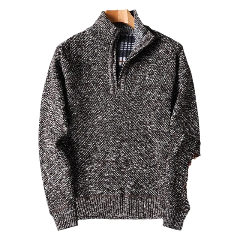 

European and American Fleece-Lined Thickened Autumn Winter New Men's Sweater Zipper Pullover Loose Knitwear
