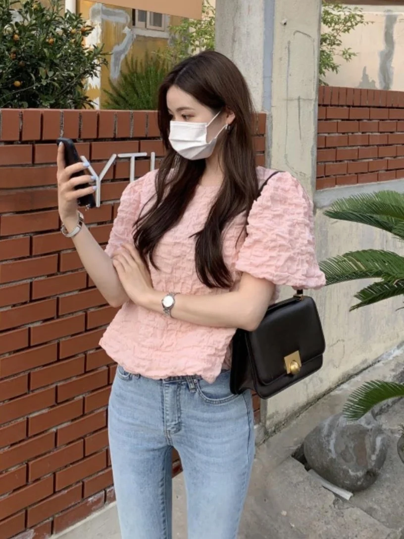 Csa Bubble 3D Retro Fena, Estilo Chic, Sensação de Alta Qualidade, Top de Manga Curta, Csa Versátil e Anti-Envelhec...