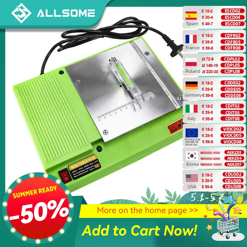 ALLSOME 220V Mini Table Saw Handmade Woodworking Bench Saws Cutting Tool 480W BG-3115
