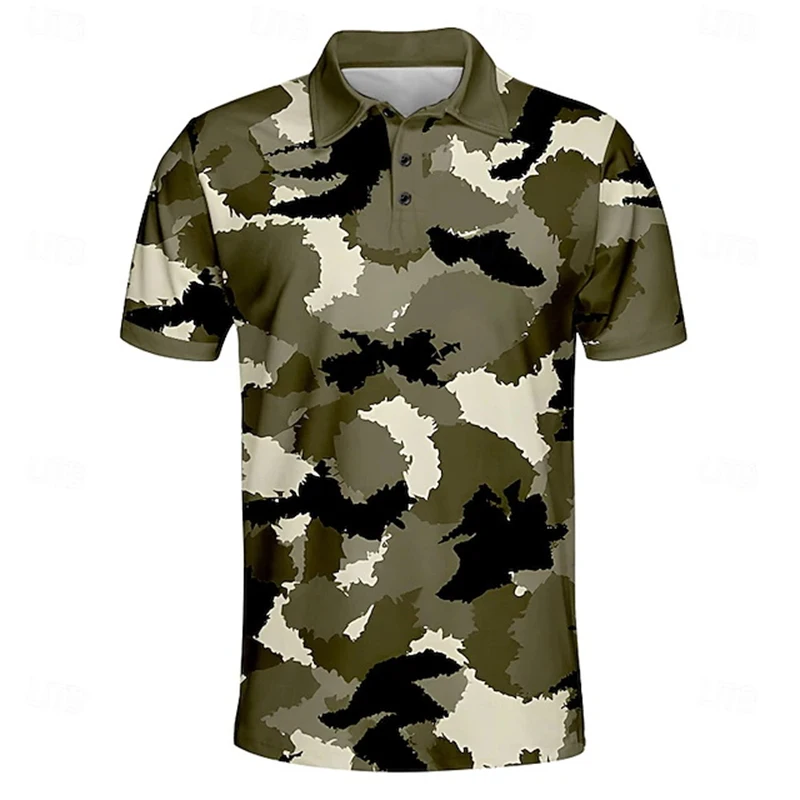 Pixel Camouflage Pattern Polo Shirt Durable Stylish Casual Top For Men Outdoor Sports Team Uniforms