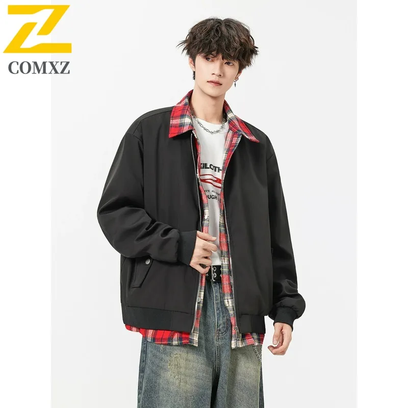 

COMXZ Мужская куртка Свободная клетчатая куртка из двух предметов Повседневная уличная походная дорожная универсальная байкерская куртка Повседневная прогулочная удобная куртка