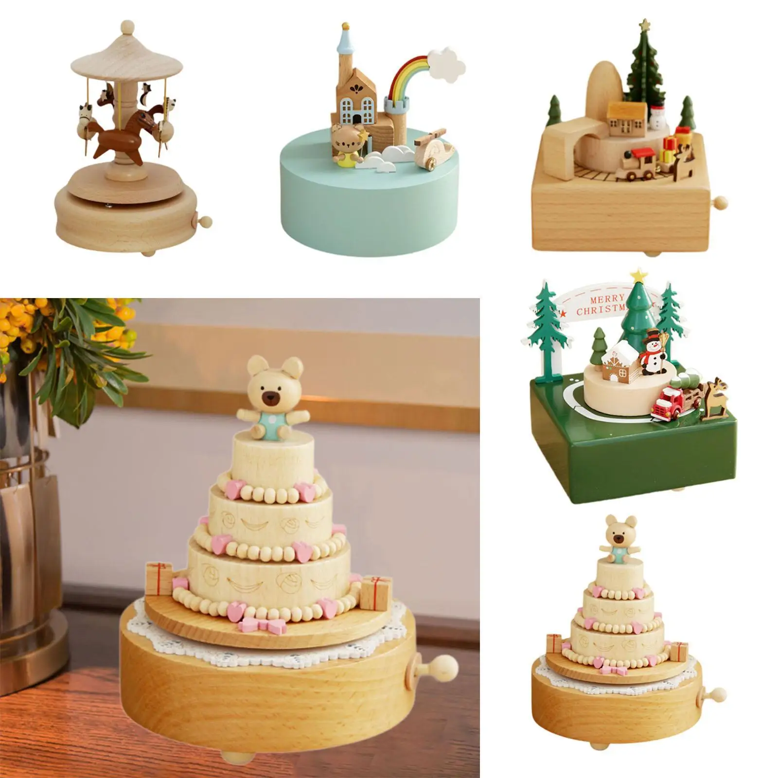 Wood Musical Box Mechanical Musical Box Lovely Play Melody Home Decor Manual Music Box Music Box Figurine for Birthday Gift Kids