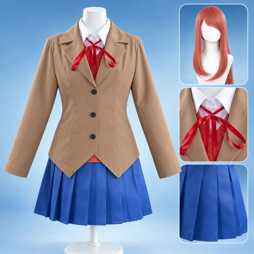 Game Doki Literature Club Monika Cosplay Sayori Yuri Natsuki Costume Wig Set School Uniform Women Costumes Carnival Party Stage