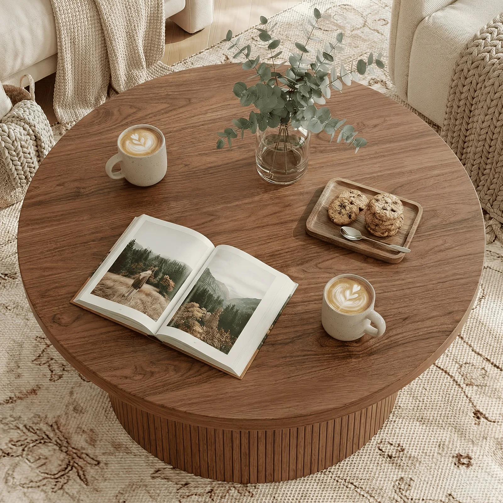 

32-дюймовый круглый журнальный столик в современном стиле, подходит для небольших квартир, сборный круглый центральный стол с прочным основанием и столешницей.