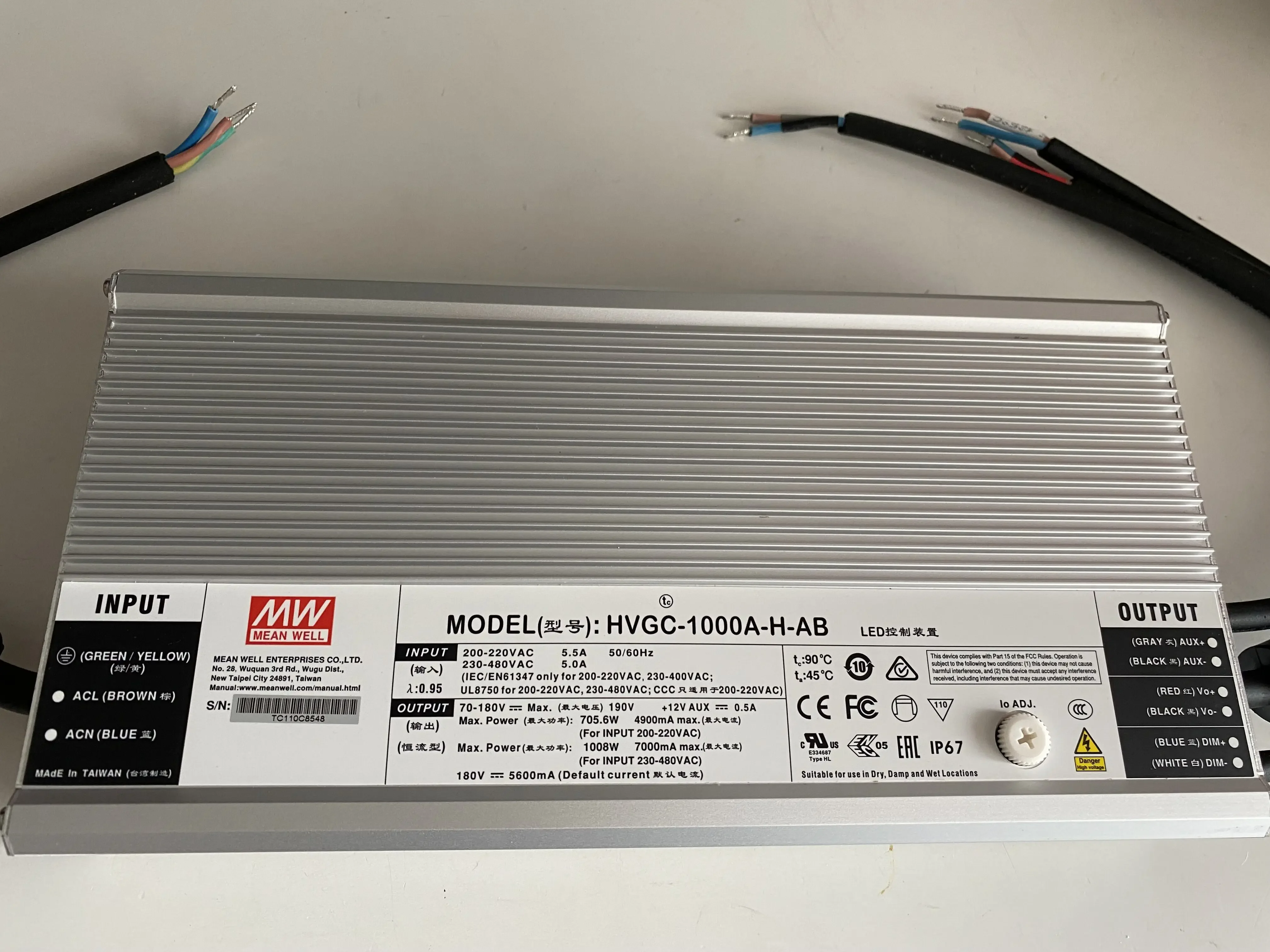 Taiwan Mingwei HVGC-1000A-H-AB 1000W Constant Power LED Three-in-one Dimming Waterproof Power Supply