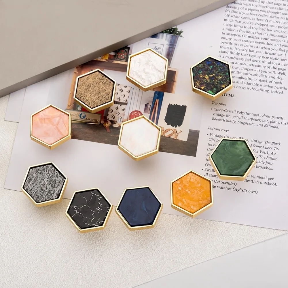 Single Hole Cabinet Knobs Zinc Alloy Hexagonal Type Drawer Pulls Colorful Finish Nordic Style Door Handles