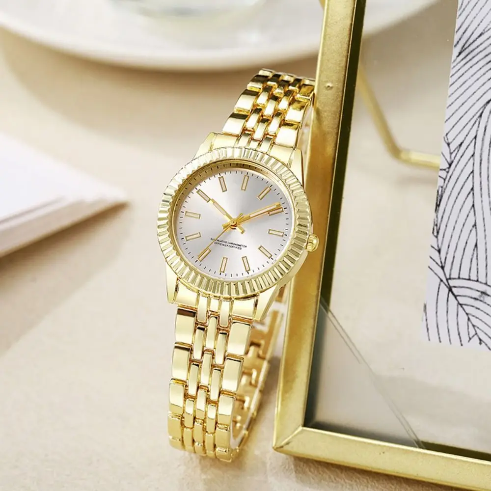Daily Stainless Steel Quartz Watches Folding buckle Quartz Rotundity Shaped Watch Simple Business Wrist Decoration Women Girl