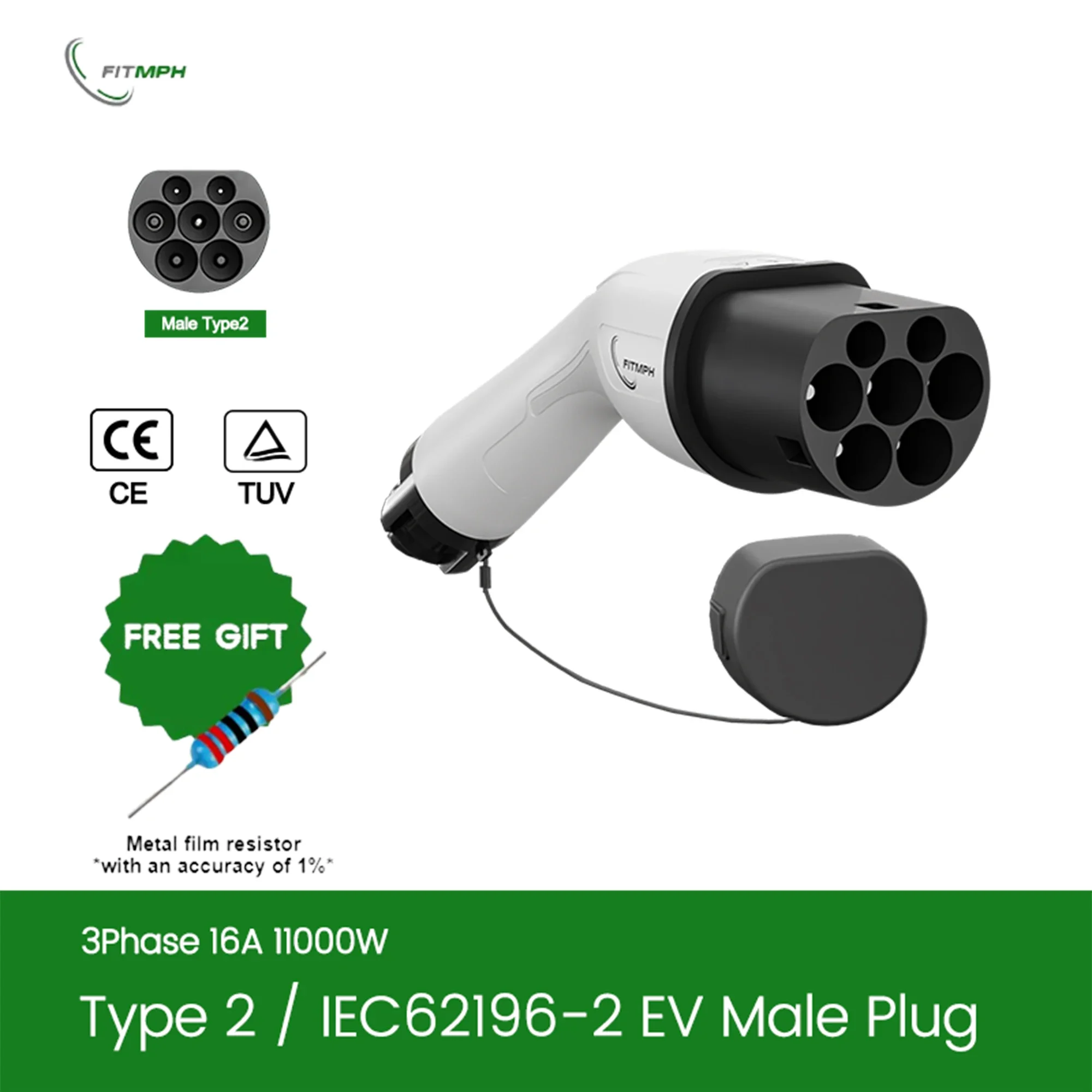 Image of FITMPH Typ 2 EV-Ladestecker IEC 62196-2 Anschluss, 16A 3P 11kW, Wasserdicht, Einfach zu Installieren, Ersatzteile